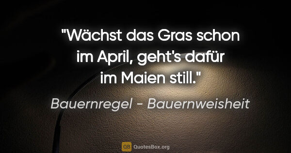 Bauernregel - Bauernweisheit Zitat: "Wächst das Gras schon im April, geht's dafür im Maien still."