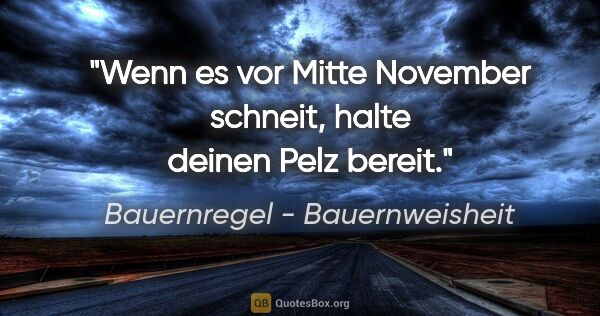 Bauernregel - Bauernweisheit Zitat: "Wenn es vor Mitte November schneit, halte deinen Pelz bereit."