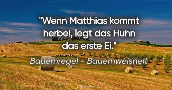 Bauernregel - Bauernweisheit Zitat: "Wenn Matthias kommt herbei, legt das Huhn das erste Ei."