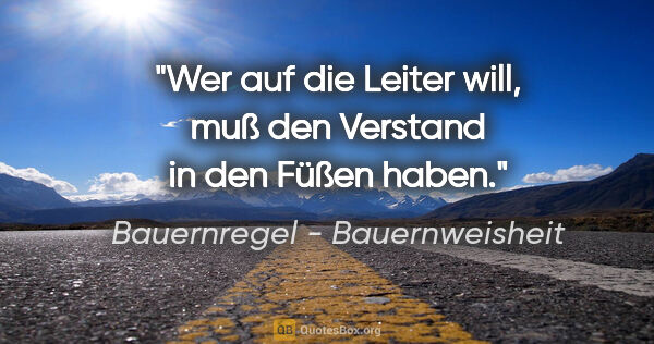 Bauernregel - Bauernweisheit Zitat: "Wer auf die Leiter will, muß den Verstand in den Füßen haben."