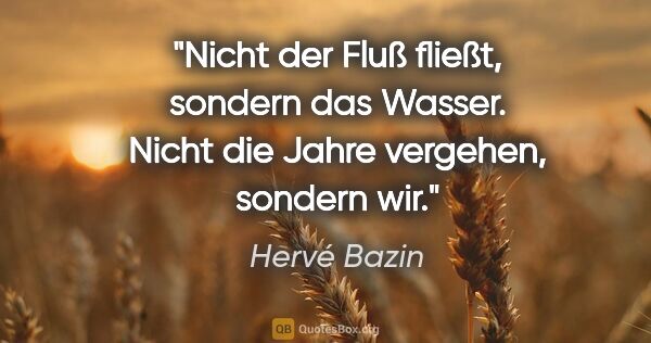 Hervé Bazin Zitat: "Nicht der Fluß fließt, sondern das Wasser. Nicht die Jahre..."