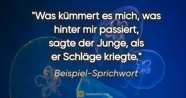 Beispiel-Sprichwort Zitat: "Was kümmert es mich, was hinter mir passiert, sagte der Junge,..."