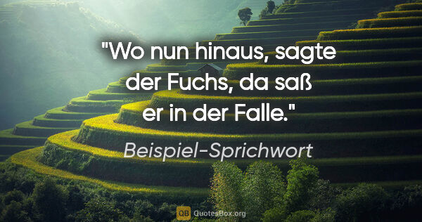 Beispiel-Sprichwort Zitat: "Wo nun hinaus, sagte der Fuchs, da saß er in der Falle."