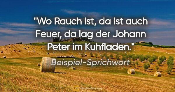 Beispiel-Sprichwort Zitat: "Wo Rauch ist, da ist auch Feuer, da lag der Johann Peter im..."