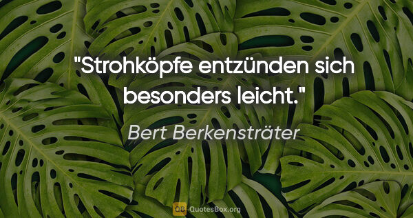 Bert Berkensträter Zitat: "Strohköpfe entzünden sich besonders leicht."