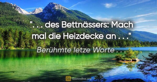 Berühmte letze Worte . . . Zitat: ". . . des Bettnässers: "Mach mal die Heizdecke an . . .""