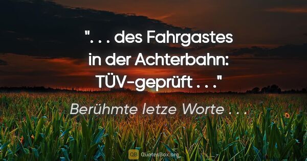 Berühmte letze Worte . . . Zitat: ". . . des Fahrgastes in der Achterbahn: "TÜV-geprüft . . .""