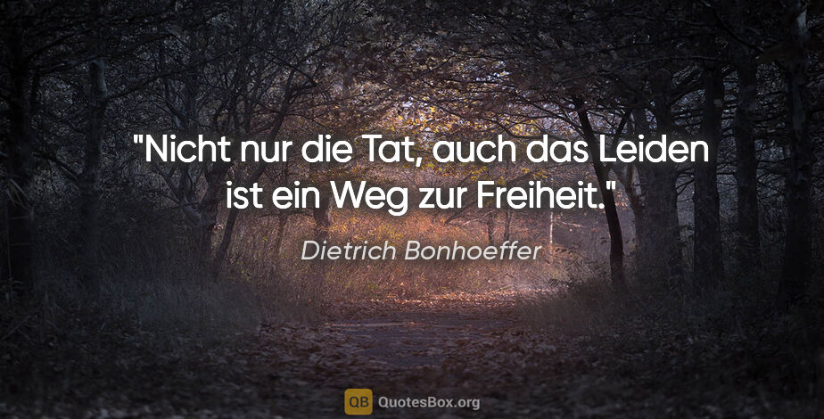 Dietrich Bonhoeffer Zitat: "Nicht nur die Tat, auch das Leiden ist ein Weg zur Freiheit."