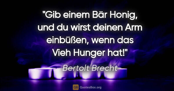 Bertolt Brecht Zitat: "Gib einem Bär Honig, und du wirst deinen Arm einbüßen, wenn..."