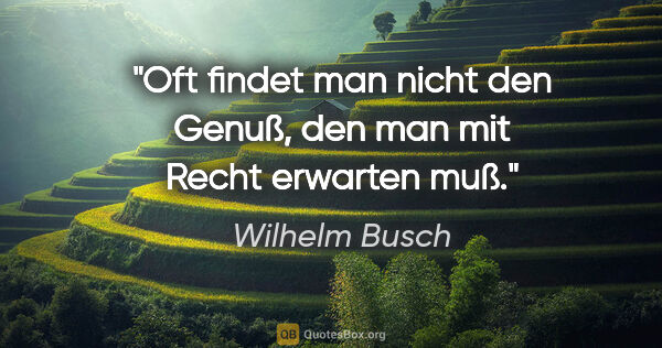 Wilhelm Busch Zitat: "Oft findet man nicht den Genuß, den man mit Recht erwarten muß."