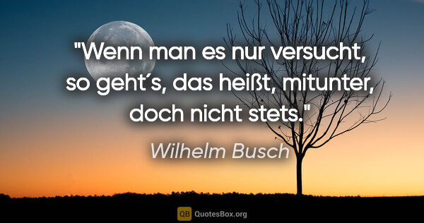 Wilhelm Busch Zitat: "Wenn man es nur versucht, so geht´s, das heißt, mitunter, doch..."