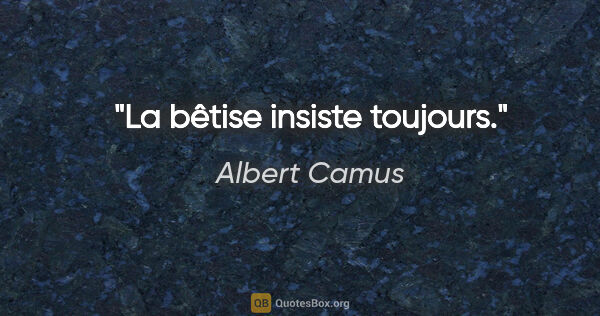 Albert Camus Zitat: "La bêtise insiste toujours."
