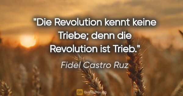 Fidel Castro Ruz Zitat: "Die Revolution kennt keine Triebe; denn die Revolution ist Trieb."