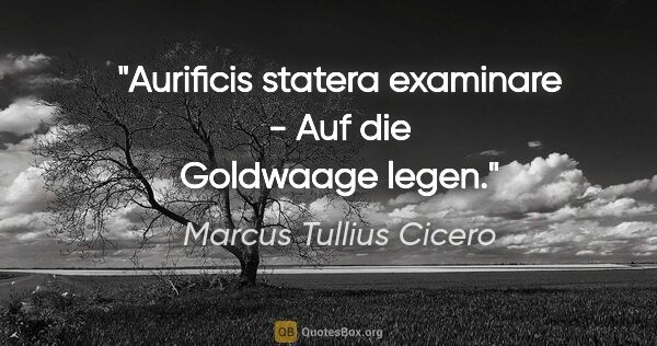 Marcus Tullius Cicero Zitat: "Aurificis statera examinare - Auf die Goldwaage legen."