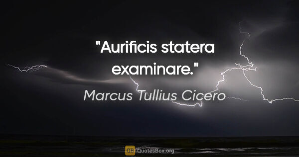 Marcus Tullius Cicero Zitat: "Aurificis statera examinare."