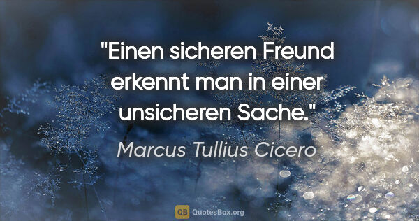 Marcus Tullius Cicero Zitat: "Einen sicheren Freund erkennt man in einer unsicheren Sache."