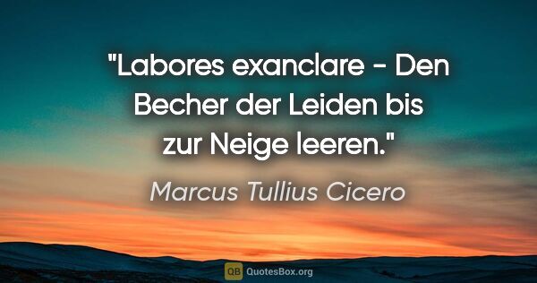 Marcus Tullius Cicero Zitat: "Labores exanclare - Den Becher der Leiden bis zur Neige leeren."