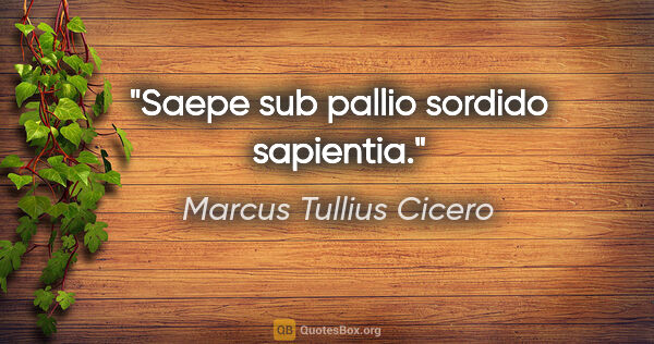 Marcus Tullius Cicero Zitat: "Saepe sub pallio sordido sapientia."