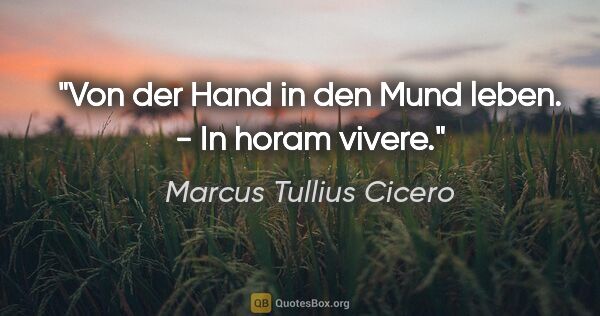 Marcus Tullius Cicero Zitat: "Von der Hand in den Mund leben. - In horam vivere."