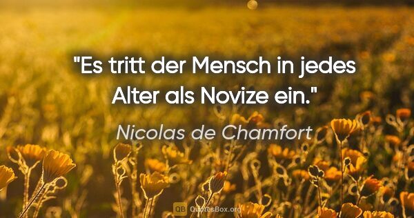 Nicolas de Chamfort Zitat: "Es tritt der Mensch in jedes Alter als Novize ein."