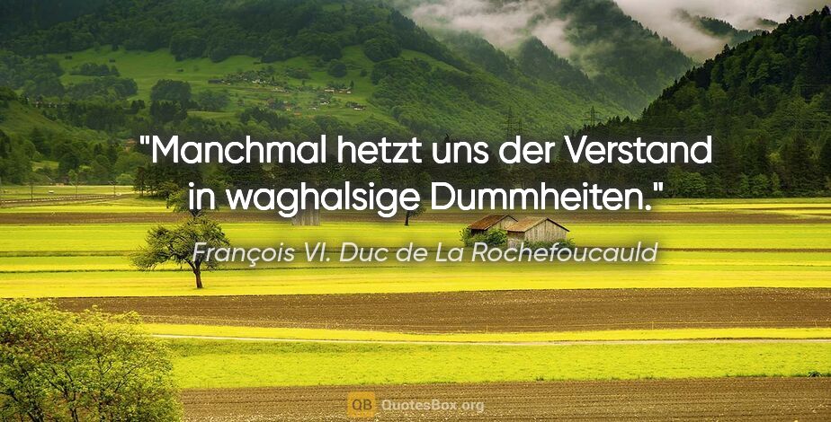 François VI. Duc de La Rochefoucauld Zitat: "Manchmal hetzt uns der Verstand in waghalsige Dummheiten."