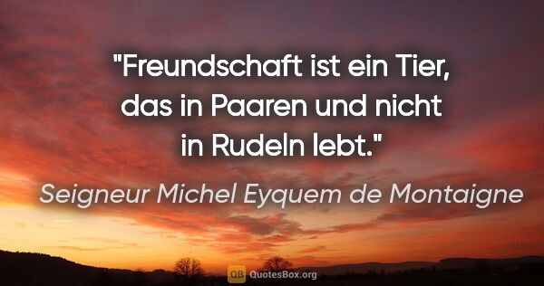 Seigneur Michel Eyquem de Montaigne Zitat: "Freundschaft ist ein Tier, das in Paaren und nicht in Rudeln..."