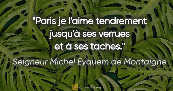 Seigneur Michel Eyquem de Montaigne Zitat: "Paris je l'aime tendrement jusqu'à ses verrues et à ses taches."