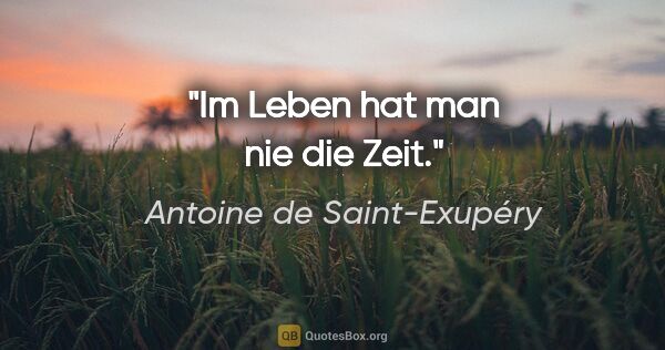 Antoine de Saint-Exupéry Zitat: "Im Leben hat man nie die Zeit."