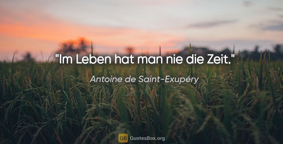 Antoine de Saint-Exupéry Zitat: "Im Leben hat man nie die Zeit."