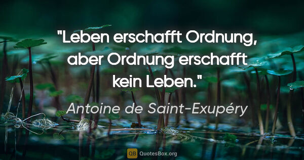 Antoine de Saint-Exupéry Zitat: "Leben erschafft Ordnung, aber Ordnung erschafft kein Leben."