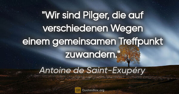 Antoine de Saint-Exupéry Zitat: "Wir sind Pilger, die auf verschiedenen Wegen einem gemeinsamen..."