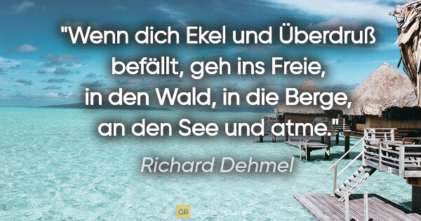 Richard Dehmel Zitat: "Wenn dich Ekel und Überdruß befällt, geh ins Freie, in den..."