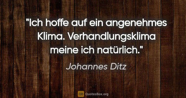Johannes Ditz Zitat: "Ich hoffe auf ein angenehmes Klima. Verhandlungsklima meine..."