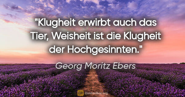 Georg Moritz Ebers Zitat: "Klugheit erwirbt auch das Tier, Weisheit ist die Klugheit der..."