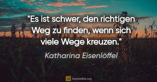 Katharina Eisenlöffel Zitat: "Es ist schwer, den richtigen Weg zu finden, wenn sich viele..."