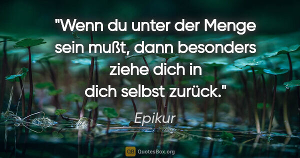 Epikur Zitat: "Wenn du unter der Menge sein mußt, dann besonders ziehe dich..."