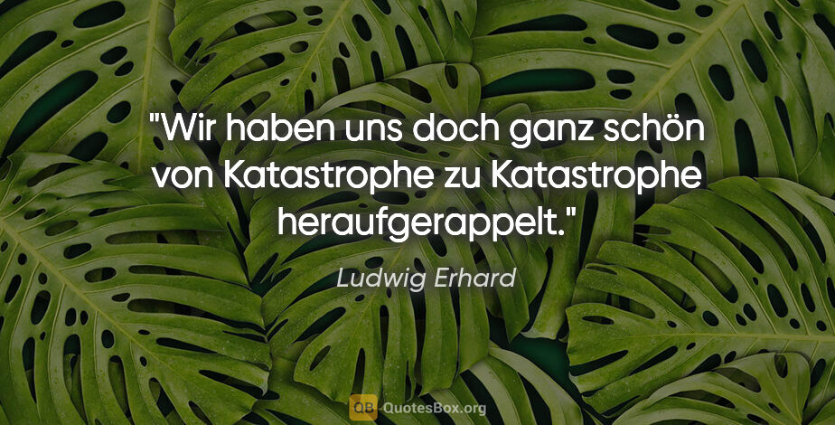 Ludwig Erhard Zitat: "Wir haben uns doch ganz schön von Katastrophe zu Katastrophe..."