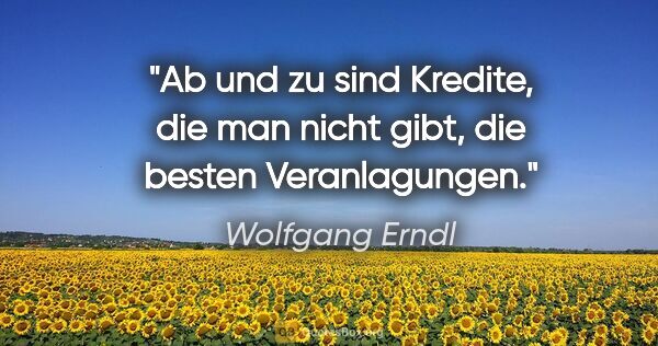 Wolfgang Erndl Zitat: "Ab und zu sind Kredite, die man nicht gibt, die besten..."
