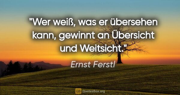 Ernst Ferstl Zitat: "Wer weiß, was er übersehen kann, gewinnt an Übersicht und..."