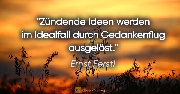 Ernst Ferstl Zitat: "Zündende Ideen werden im Idealfall durch Gedankenflug ausgelöst."