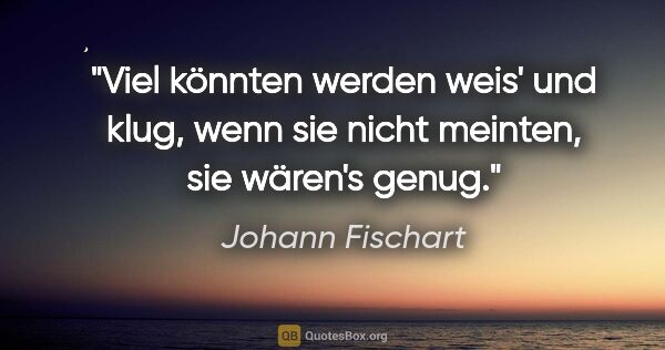 Johann Fischart Zitat: "Viel könnten werden weis' und klug, wenn sie nicht meinten,..."
