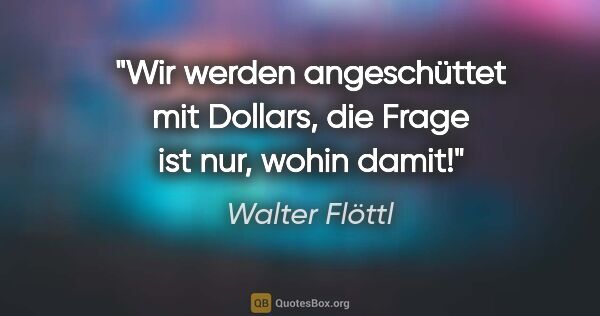 Walter Flöttl Zitat: "Wir werden angeschüttet mit Dollars, die Frage ist nur, wohin..."