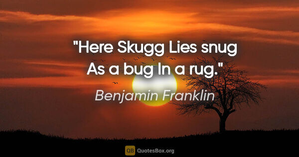 Benjamin Franklin Zitat: "Here Skugg Lies snug As a bug In a rug."