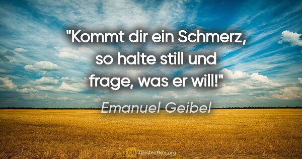 Emanuel Geibel Zitat: "Kommt dir ein Schmerz, so halte still und frage, was er will!"