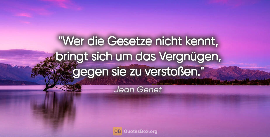 Jean Genet Zitat: "Wer die Gesetze nicht kennt, bringt sich um das Vergnügen,..."