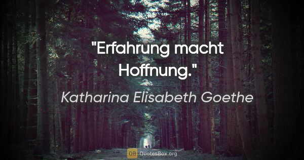 Katharina Elisabeth Goethe Zitat: "Erfahrung macht Hoffnung."