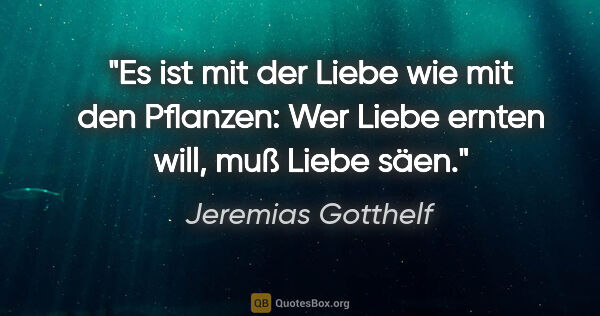 Jeremias Gotthelf Zitat: "Es ist mit der Liebe wie mit den Pflanzen: Wer Liebe ernten..."