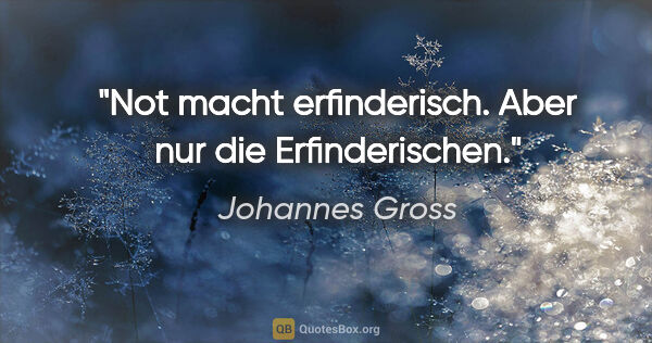 Johannes Gross Zitat: "Not macht erfinderisch. Aber nur die Erfinderischen."