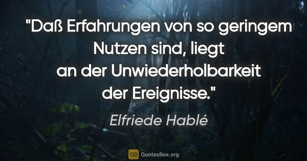 Elfriede Hablé Zitat: "Daß Erfahrungen von so geringem Nutzen sind, liegt an der..."
