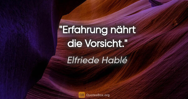 Elfriede Hablé Zitat: "Erfahrung nährt die Vorsicht."